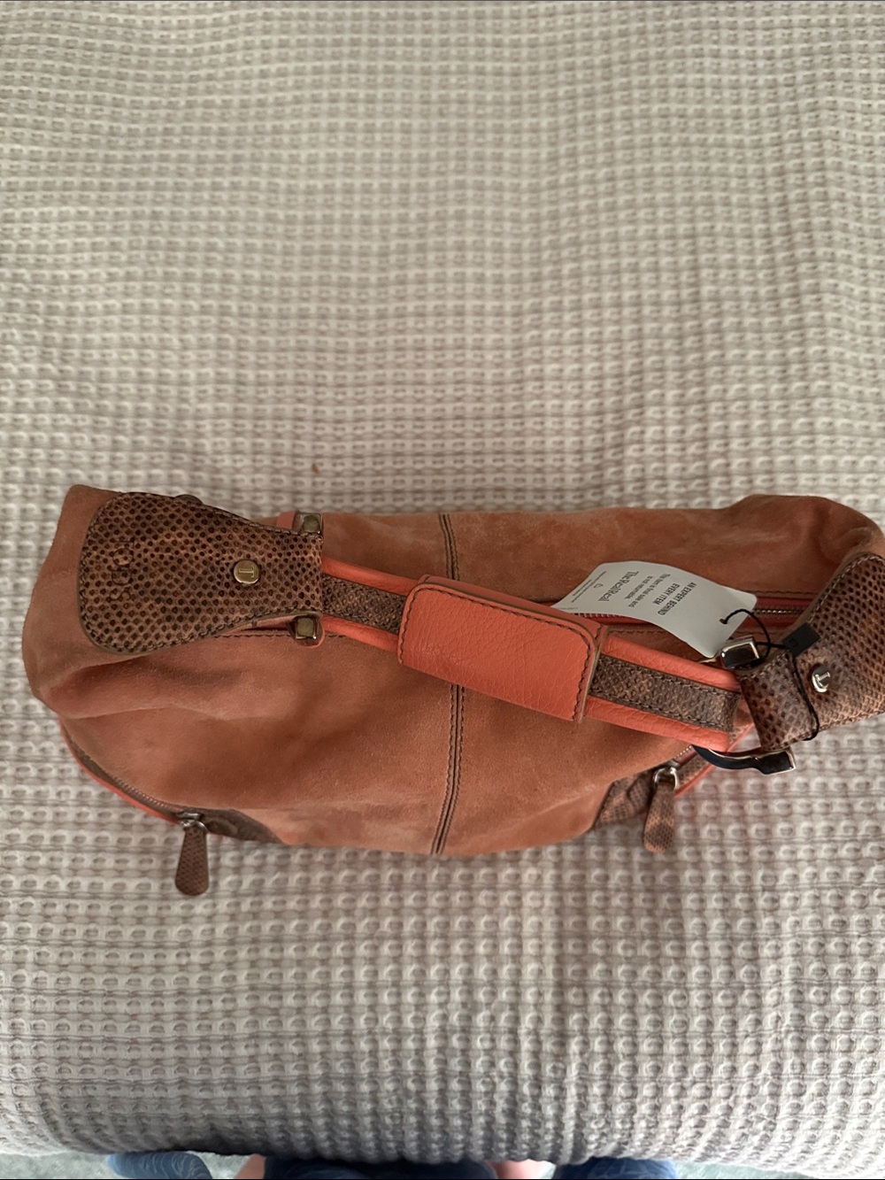 Tod's Burnt Orange Suede Shoulder Hobo with Brown Trim - Picture 2 of 13